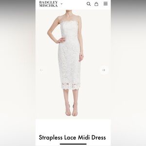 Badgley Mischka Strapless Lace Midi Dress
